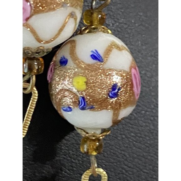 Vintage Venetian? Glass Wedding Cake Lamp Work Beaded Necklace White Pink Gold - Picture 3 of 13